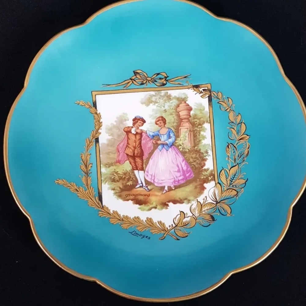 Limoges Fragonard Love Story Teal Blue Collectible Plate Dinner Plate Wall Plate